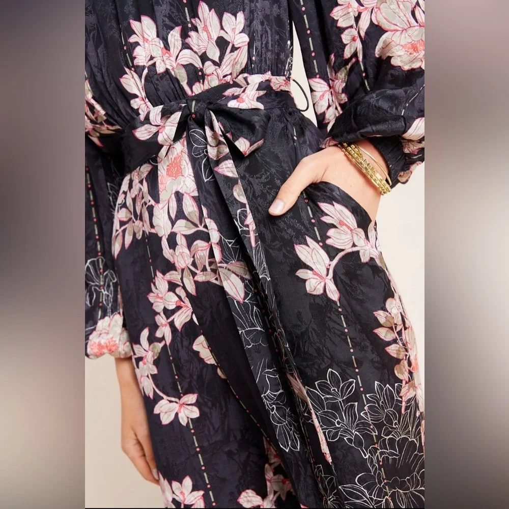 Anthropologie Harlyn Floral Boho Wide Leg Jumpsuit Balloon Sleeve S - Picture 13 of 14